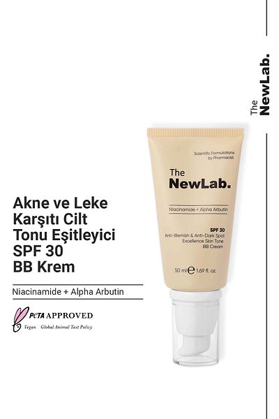 The NewLab كريم مضاد لحب الشباب والعيوب - معادل لون البشرة بعامل حماية من الشمس SPF 30 BB - نياسيناميد + ألفا أربوتين