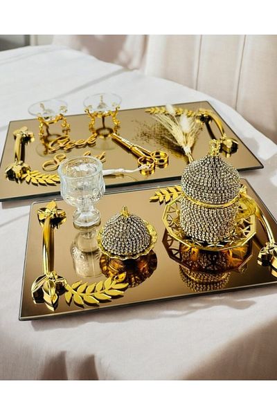 CyzHome Cherish Gold Mirrored Engagement Tray and Promise Tray