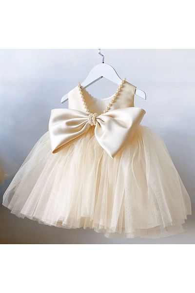HSNLİFE Girl Doll Collar and Bow Pearl Dress Birthday Dress Girls' Evening Dress Elegant Princess Dress