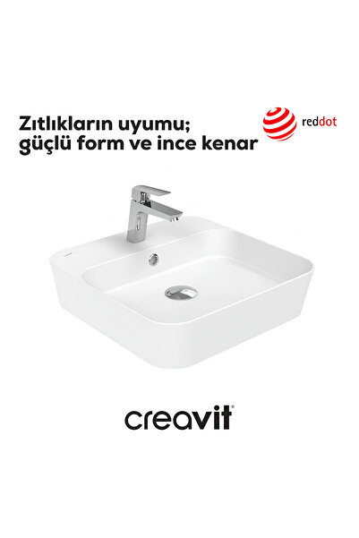 Creavit Loop Kare Beyaz Delikli Lavabo 45 Cm LP046