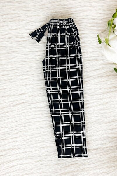 MODA YILDIZ Pantaloni de pijama pentru femei în carouri cu panglică, țesătură din piele intoarsa -my0001