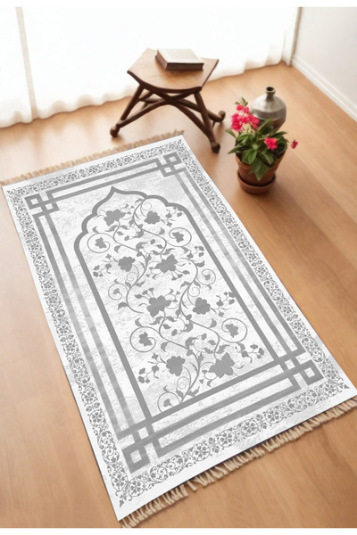 aymira home Dekoratif Dijital Baskılı Siyah Kaymaz Taban Seccade Namazlık 75x120
