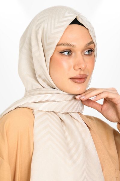 hijabchi Εισαγόμενο μοντέλο ζιγκ-ζαγκ σάλι μεταξένιο ζακάρ - Νέες συλλογές - Nude