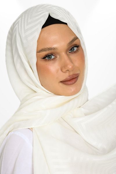 hijabchi Εισαγόμενο Silky Jacquard Shawl Zigzag Model - Νέες Συλλογές - Κρέμα