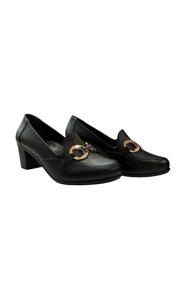 BAYRAMOĞLU KUNDURA BYK 015 PIELE NEGRĂ VERITĂ, TACURI SCURT, GROSI, DETALII CATARAMĂ, PANTOF DE ZIDE Z