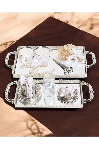 CyzHome Affection Lace Silver Promise Engagement Tray and Groom Coffee Cup Tray