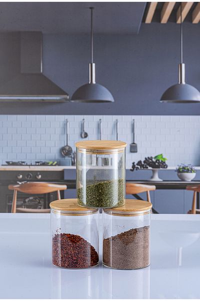 Lizzy 3Pcs 600ml Luxury Round Spice Rack Set with Bamboo Lid