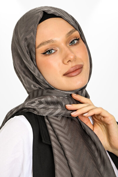 hijabchi Imported Silky Jacquard Shawl Zigzag Model - New Collections - Dark Gray