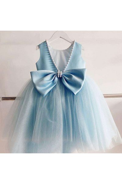 HSNLİFE Girl Doll Collar and Bow Pearl Dress Birthday Dress Girls' Evening Dress Elegant Princess Dress