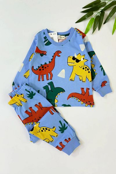bunny hopp Set de pijamale din bumbac cu mâneci lungi cu model de dinozaur pentru băiat de 3-8 ani