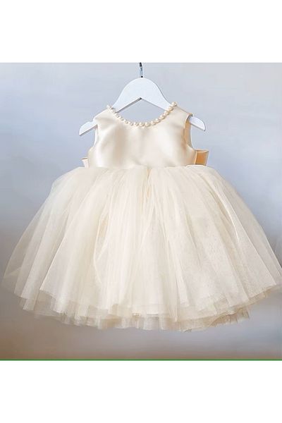 HSNLİFE Girl Doll Collar and Bow Pearl Dress Birthday Dress Girls' Evening Dress Elegant Princess Dress