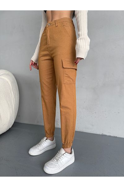 alanora Women's High Waist Elastic Leg Jogger Cargo Pocket Trousers