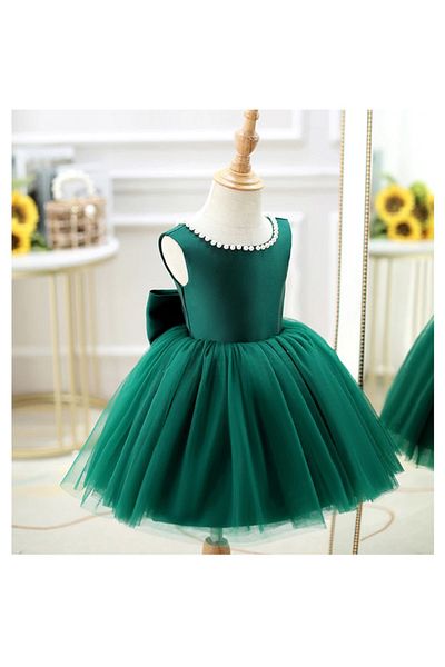 HSNLİFE Girl Doll Collar and Bow Pearl Dress Birthday Dress Girls' Evening Dress Elegant Princess Dress