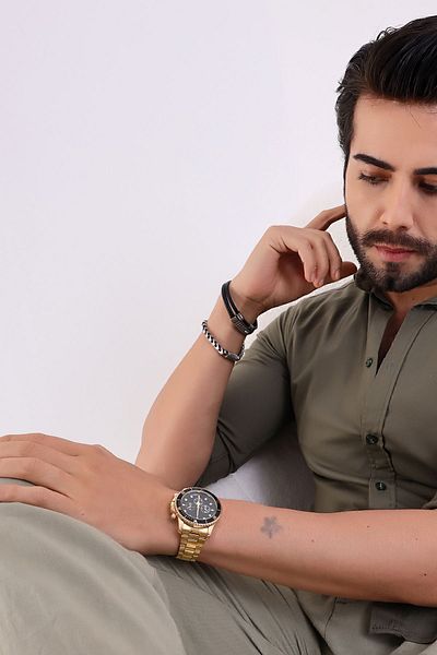 Güncel Vitrin Premium Edition Gold/Black Ipc Plated Men's Wrist Watch
