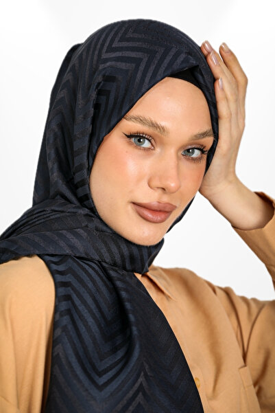 hijabchi Şal Jacquard Mătăsos Importat Model Zigzag - Colecţii Noi - Albastru...