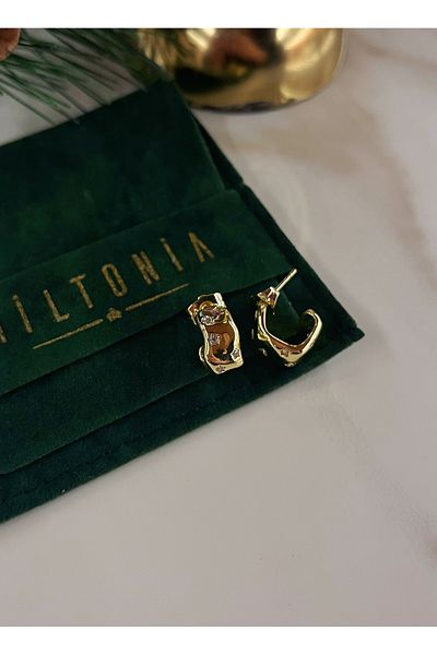 Miltonia Asymmetric minimal zircon stone steel daily earrings