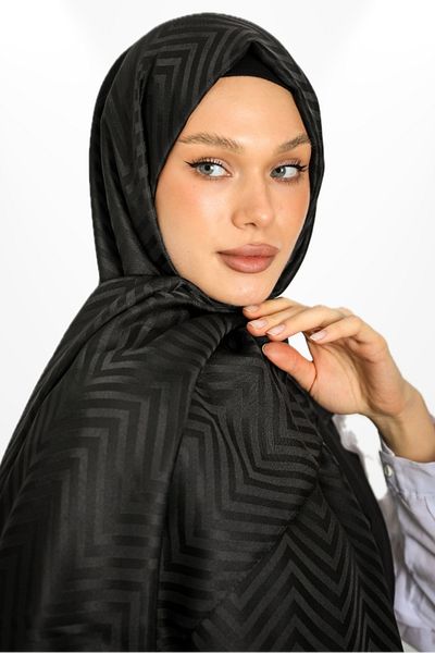 hijabchi Imported Silky Jacquard Shawl Zigzag Model - New Collections - Black