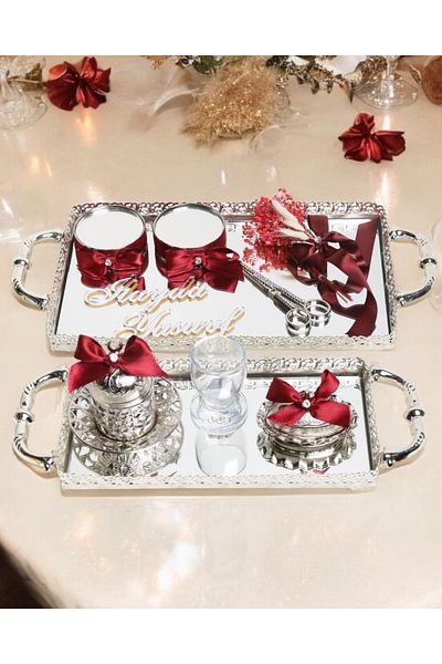 CyzHome Affection Lace Silver Promise Engagement Tray and Groom Coffee Cup Tray