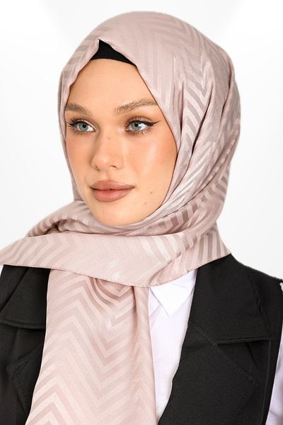 hijabchi Εισαγόμενο Silky Jacquard Shawl Zigzag Model - Νέες Συλλογές - Μπεζ