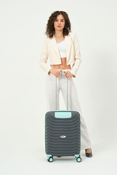 Diseno Keo-plus Gri-turkuaz Kabin Boy Silikon Kırılmaz Pp Valiz