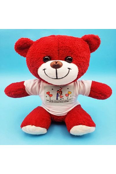 ÇERÇİCİ Red Bear with Cute Couples T-Shirt