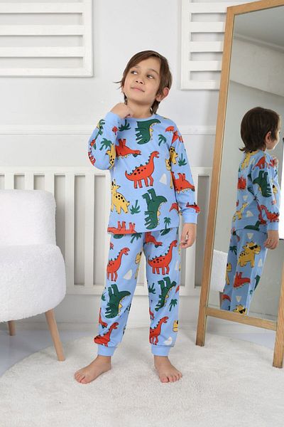 bunny hopp Set de pijamale din bumbac cu mâneci lungi cu model de dinozaur pentru băiat de 3-8 ani