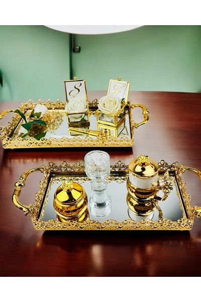 CyzHome Eternal Gold Promise Engagement Tray and Groom Coffee Tray