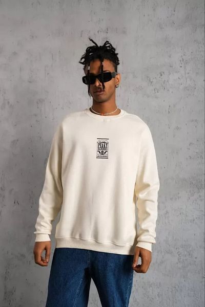 JANES Φούτερ Unisex Crew Neck με στάμπα Oversize - Λευκό