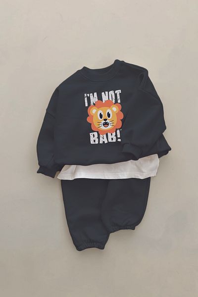 ADABEBEK New Season I'M Not Baby Written Lion Printed 2-Piece Baby Set 23309
