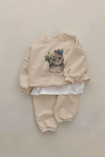 ADABEBEK New Season Floral Love Kitten Printed 2-Piece Baby Set 22715