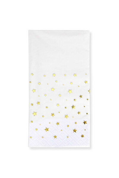 Story مجموعة من 16 منديلًا ورقيًا باللون الأبيض بنمط نجوم ذهبية مقاس 40 × 40 سم