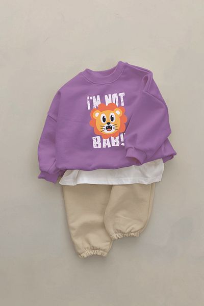 ADABEBEK New Season I'M Not Baby Written Lion Printed 2-Piece Baby Set 23309