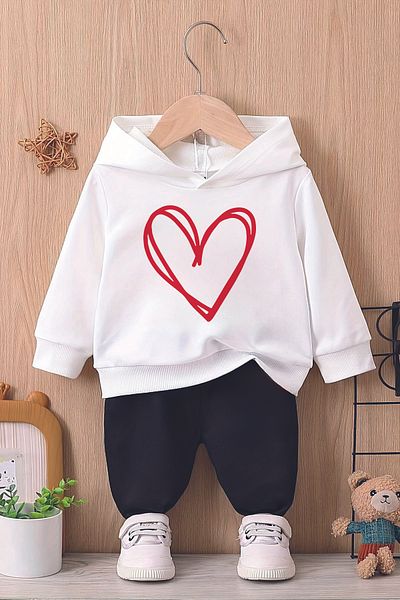 ADABEBEK New Season Heart Printed Hoodie 2-Piece Baby Set 232326