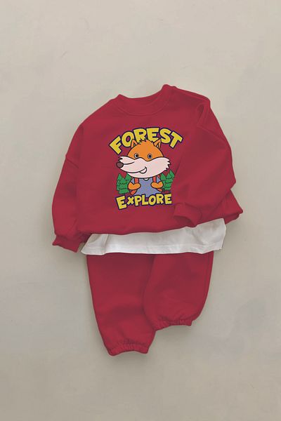 ADABEBEK New Season Forest Explore Fox Printed 2-Piece Baby Set 23338