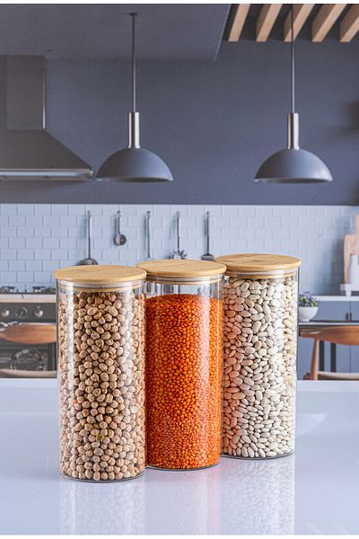 Lizzy 3 Pieces 1300 ml Luxury Round Pulses Set with Bamboo Lid