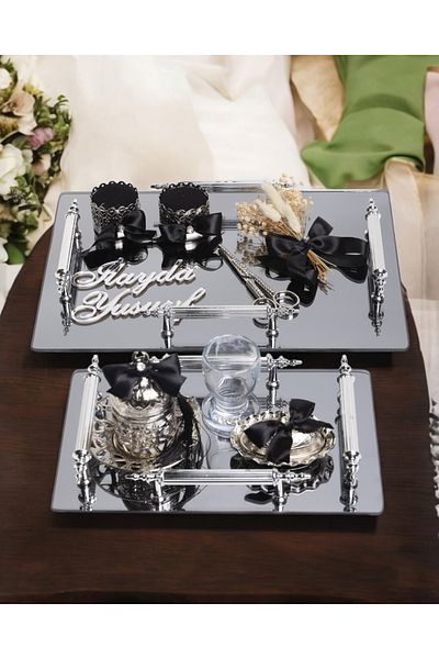 CyzHome Reverence 4 Black Handle Promise and Silver Engagement Tray