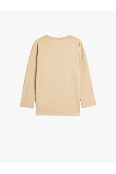 Koton Cotton Oversize T-Shirt - Long Sleeve, Crew Neck, Print Detail