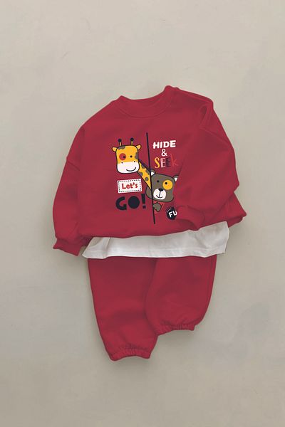 ADABEBEK New Season Cute Animals Hide and Seek Printed 2-Piece Baby Set 23310