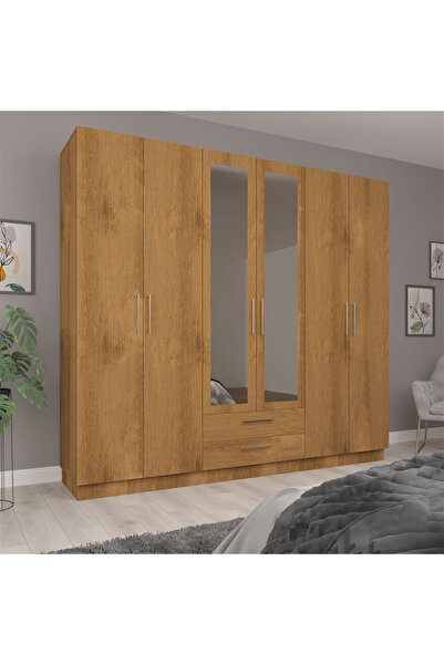 asratrend Asra Trend MDF 6 Kapaklı, 2 Çekmeceli, 2 Aynalı Gardırop - 240x218x...