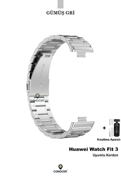 CONOCER ساعة Huawei Watch Fit 3 - Fit 4 متوافقة مع حبل معدني من الفولاذ المقاوم للصدأ قابل للتعديل مع مشبك