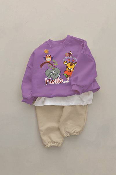 ADABEBEK New Season Hello Animals Printed 2-Piece Baby Set 23337