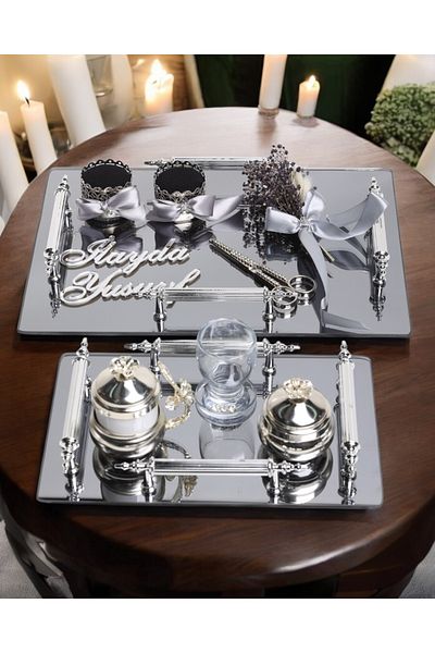 CyzHome Reverence 4 Grey Handle Promise and Silver Engagement Tray