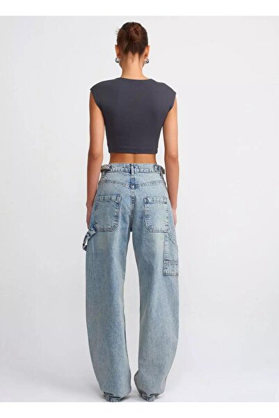 Asia Baggy Jeans - Side Buckle, Wide Leg, Light Snow Wash