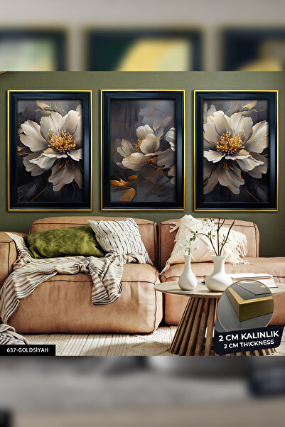 Evinemoda 3 Pieces Flowers Artistic Design Cvplk Framed Painting