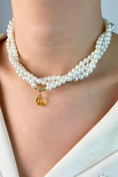 Sose Moda Drop End Coiled Pearl Necklace - Yellow