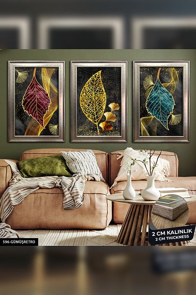 Evinemoda Pictură CVPLK în aur abstract 3 buc