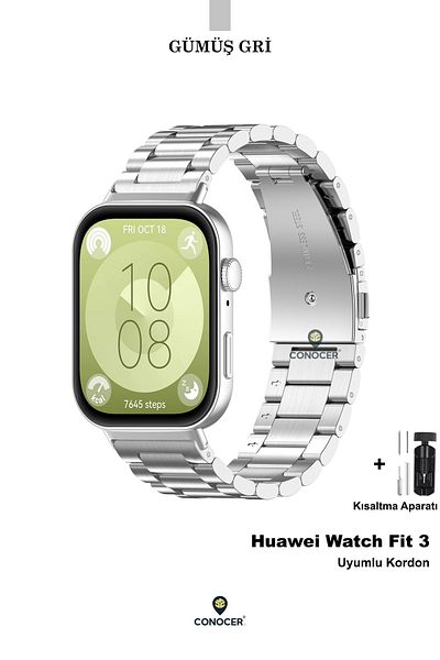 CONOCER ساعة Huawei Watch Fit 3 - Fit 4 متوافقة مع حبل معدني من الفولاذ المقاوم للصدأ قابل للتعديل مع مشبك