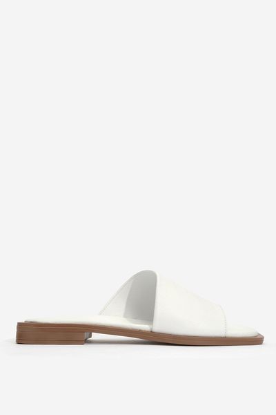 Dericlub Γυναικείες παντόφλες White Real Leather - ZY 8011 Banded
