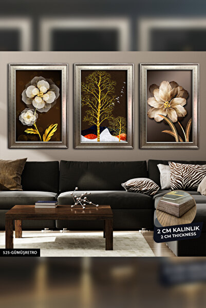 Evinemoda 3 Piece Framed Painting - Flower Tree Cvplk