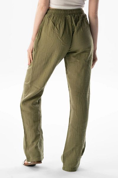 SİERNA Women's Seersucker Fabric Elastic Waist Wide Leg Pants Oversize -Sr0001